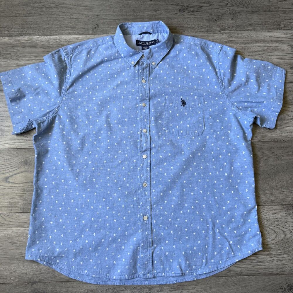 U.S. Polo Assn. Men's Nautical‎ Print Short Sleeve Button Down - Size 2XL